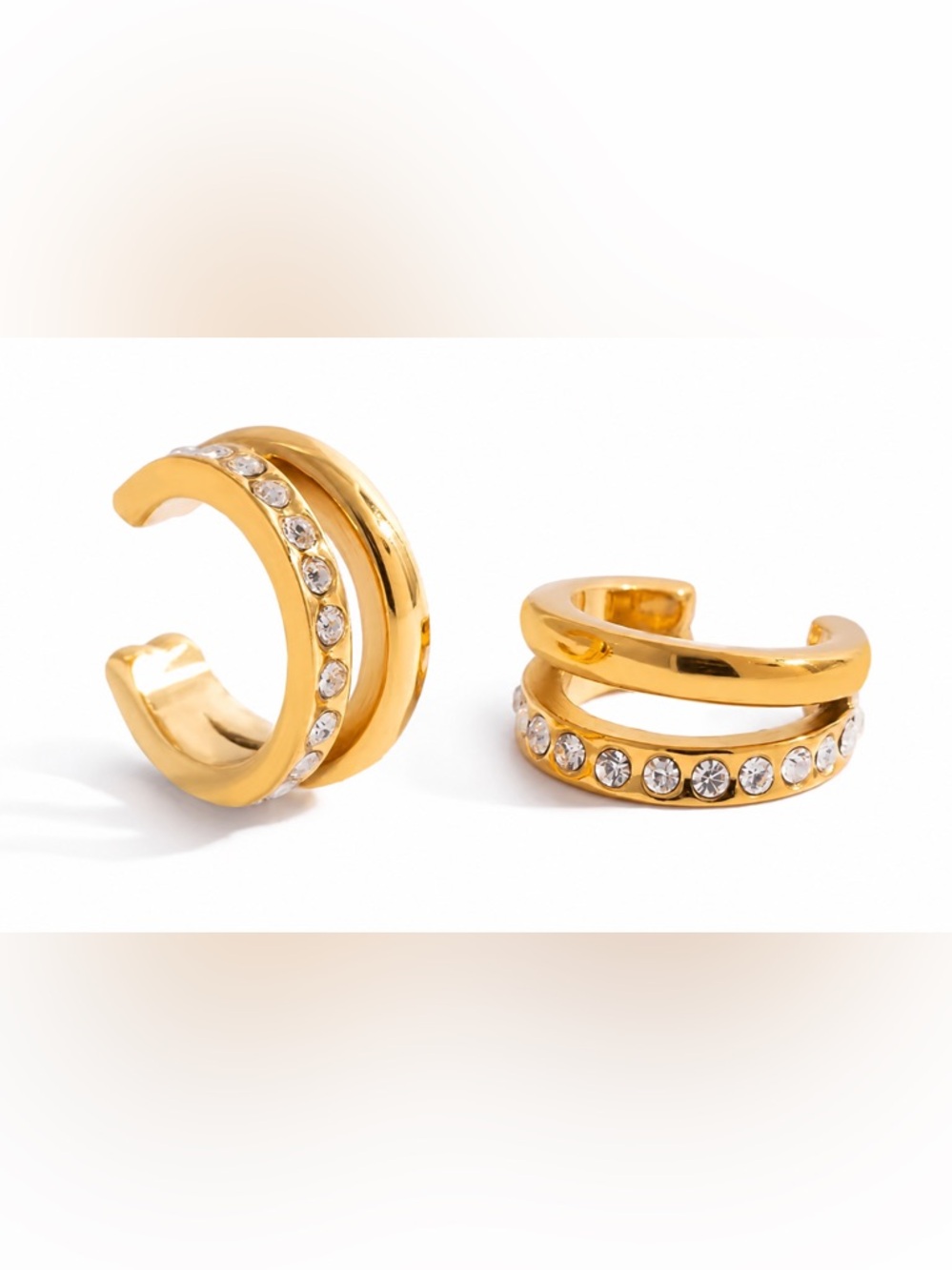 New 18K Gold Plated Double Row Crystal Ear Cuff | No Piercing Needed